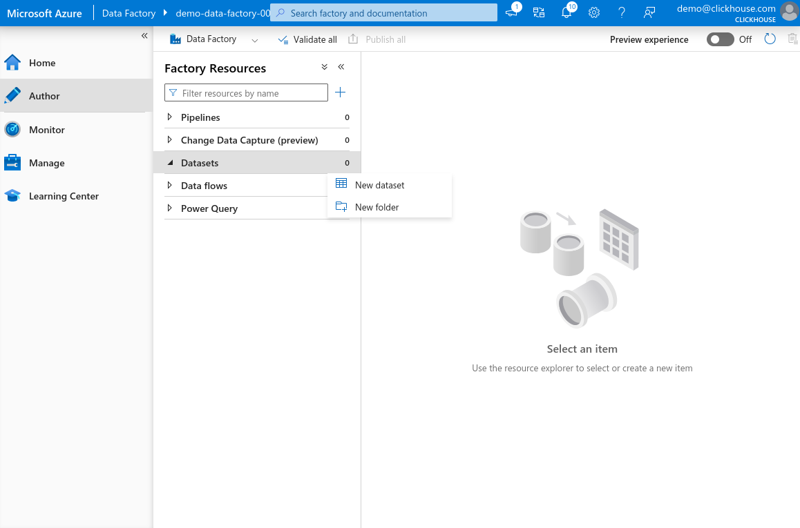 새 데이터셋 항목