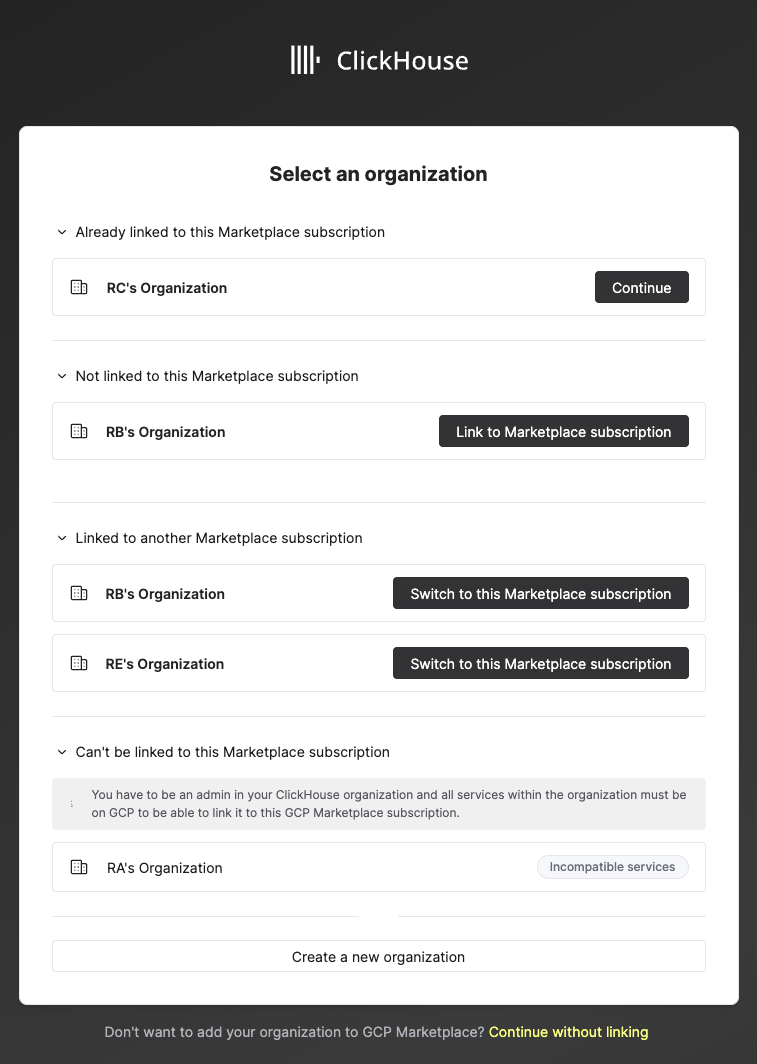 ClickHouse Cloud 회원가입 정보 입력 폼