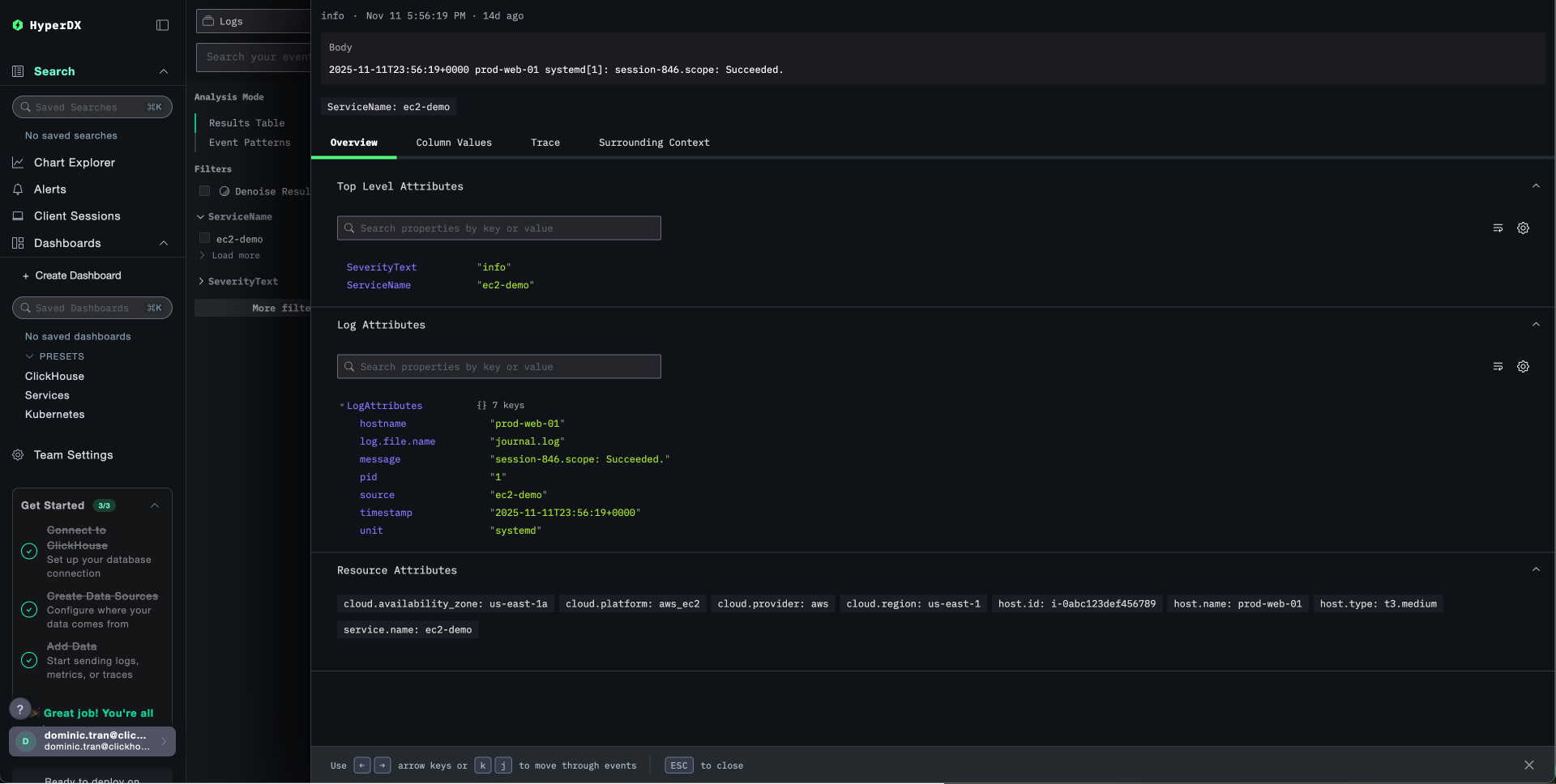 메타데이터가 포함된 EC2 로그 세부 정보