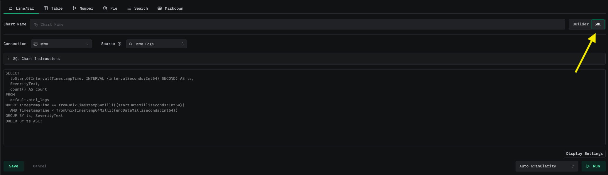 SQL 편집기 버튼