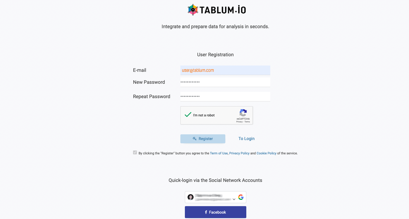 TABLUM.IO 로그인 페이지